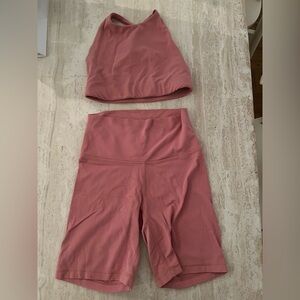 Pink Sports Bra and bicycle shorts Set